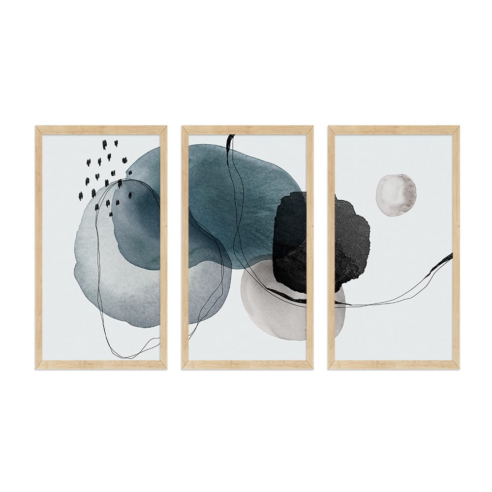 MODERN BLUE WATERCOLOUR  3 PIECE COMPOSITE FRAMED CANVAS COLLAGES