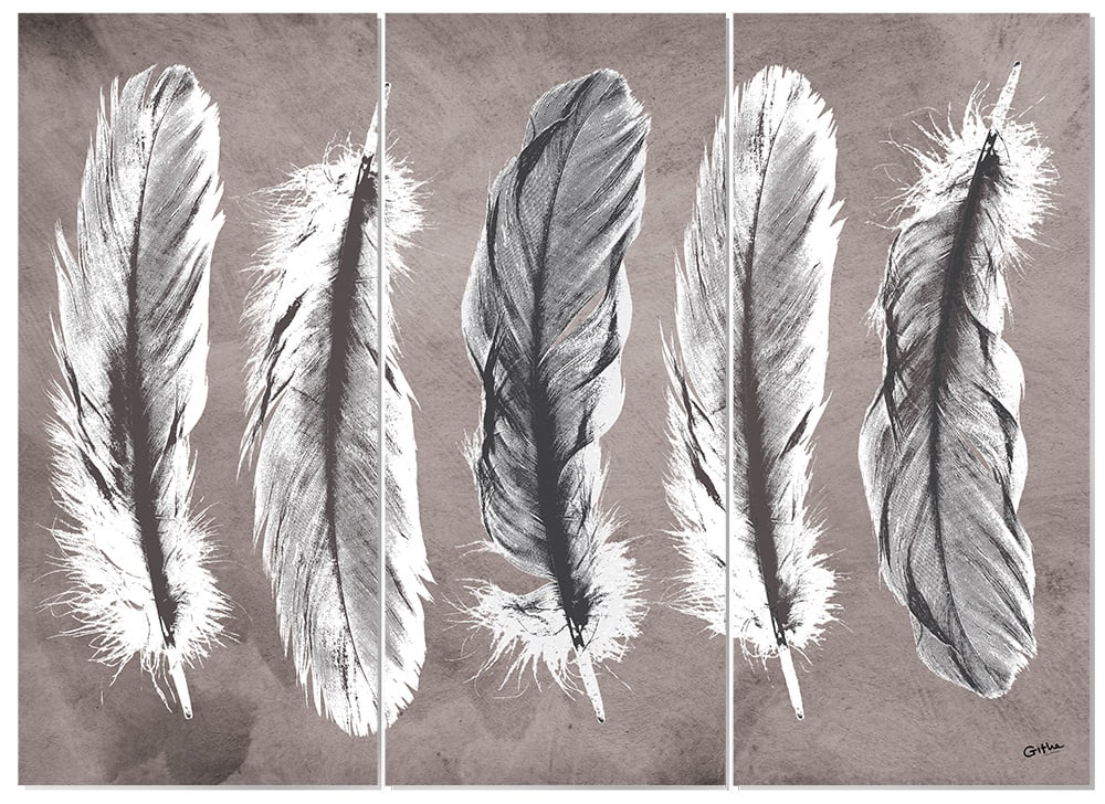 MDF 3pce Collage Feathers Neutral