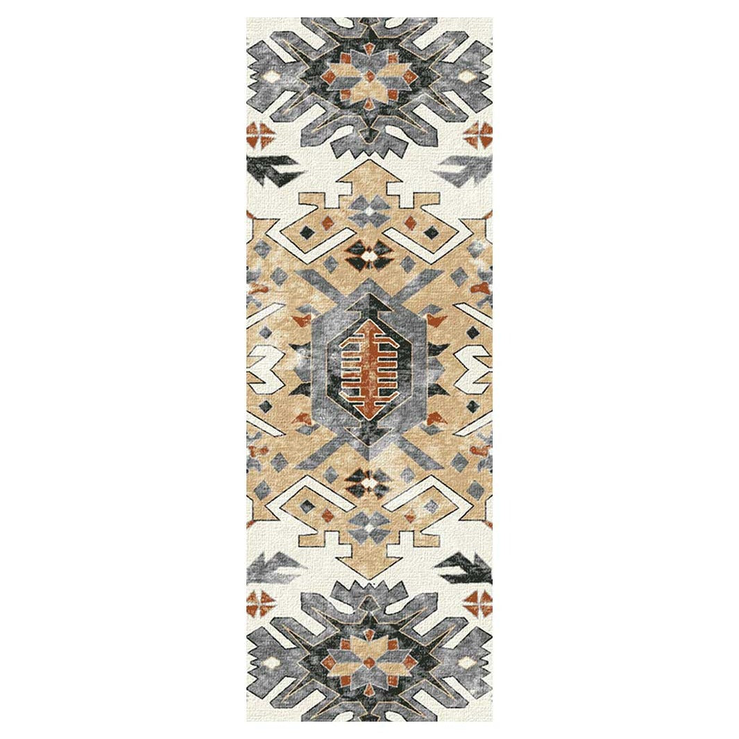 CLASSIC BEIGE AND BLUE TRIBAL GEO RUNNER RUG