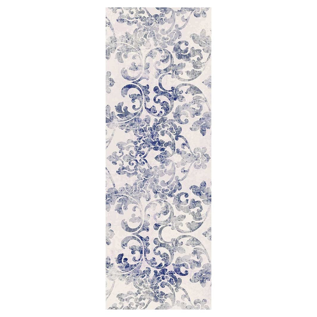 CLASSIC BLUE DAMASK DISTRESSED RUNNER RUG