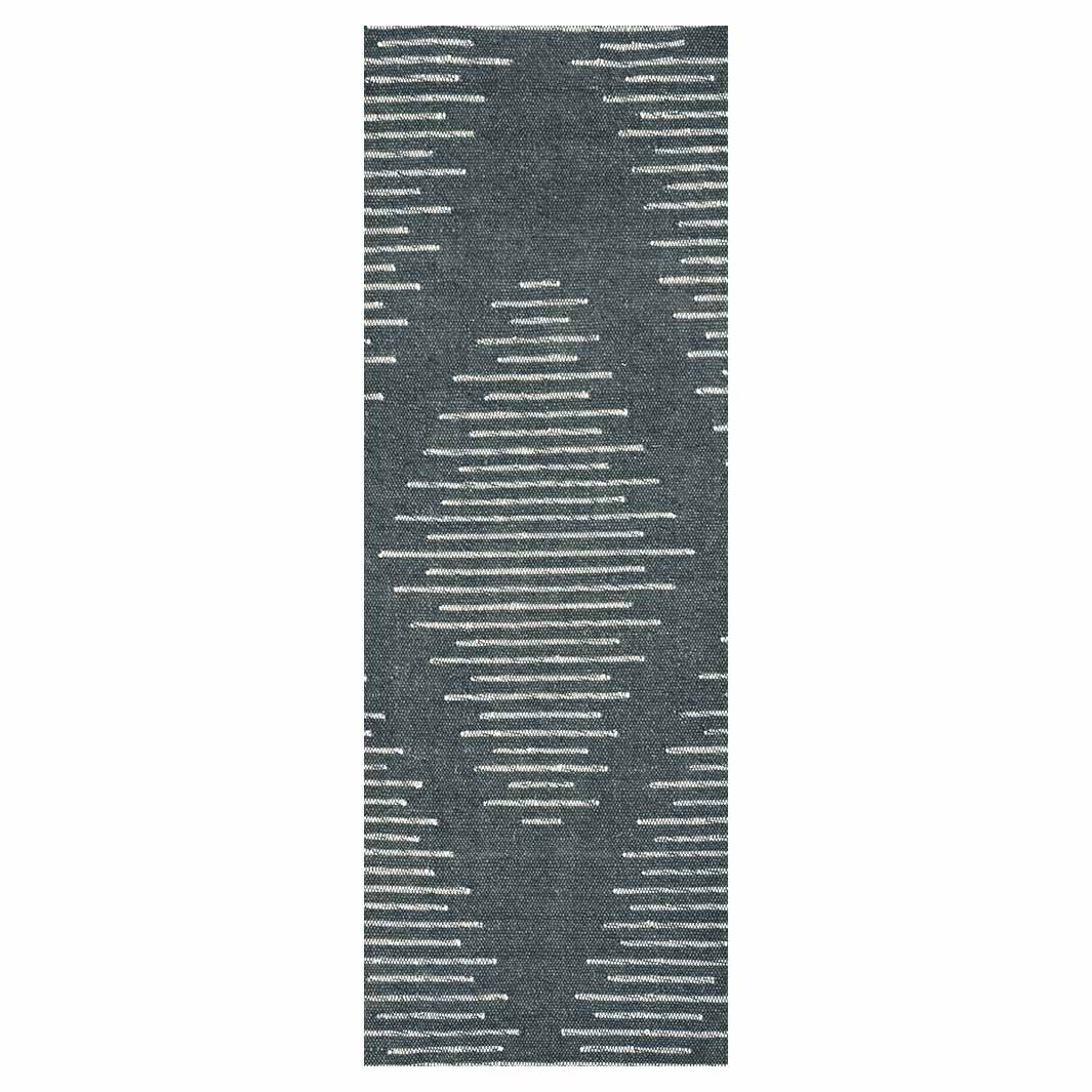 CONTEMPORARY BLUE CHARCOAL TRIBAL DIAMOND RUNNER RUG