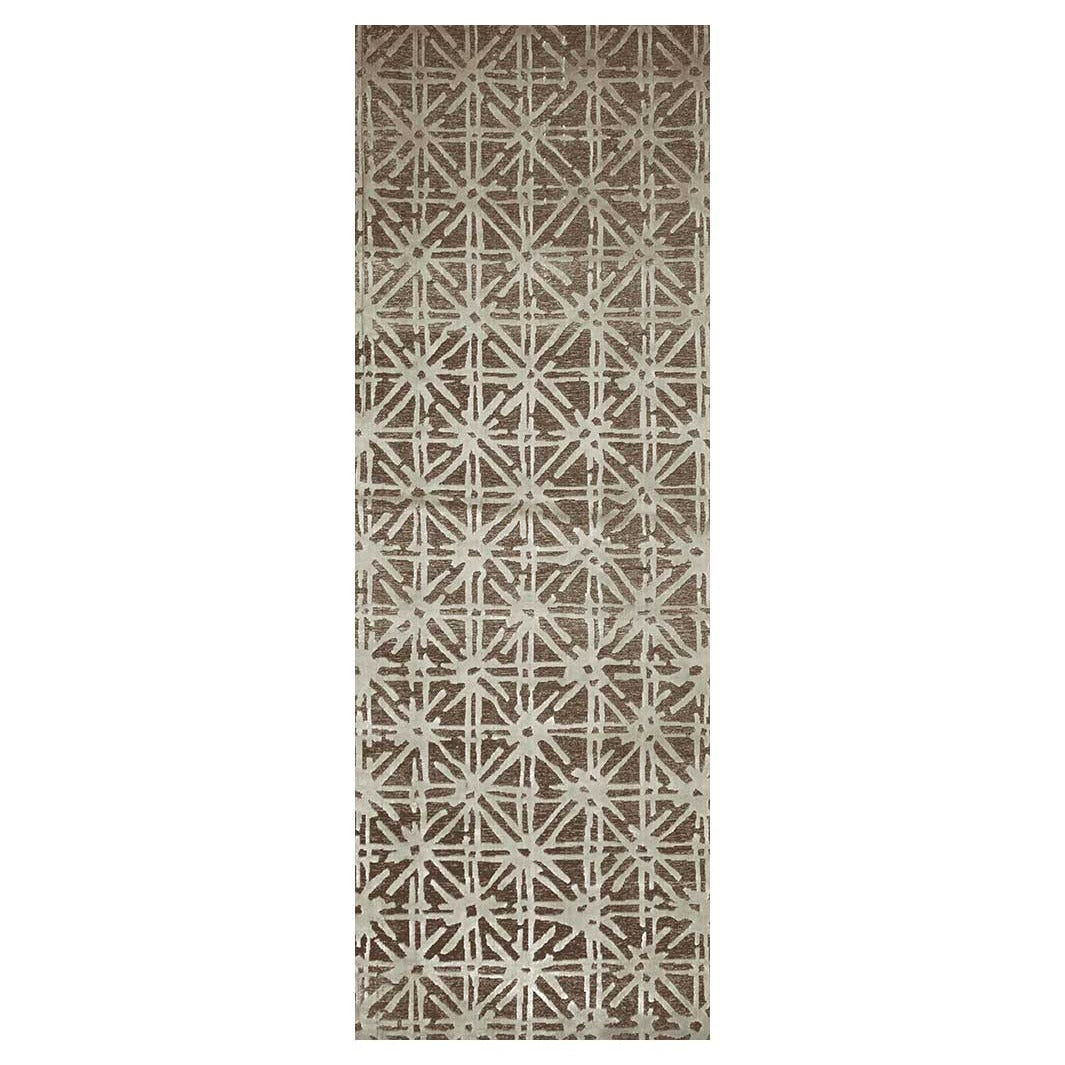 CONTEMPORARY BROWN NEUTRAL AGED LINES PATTERN RUNNER RUG