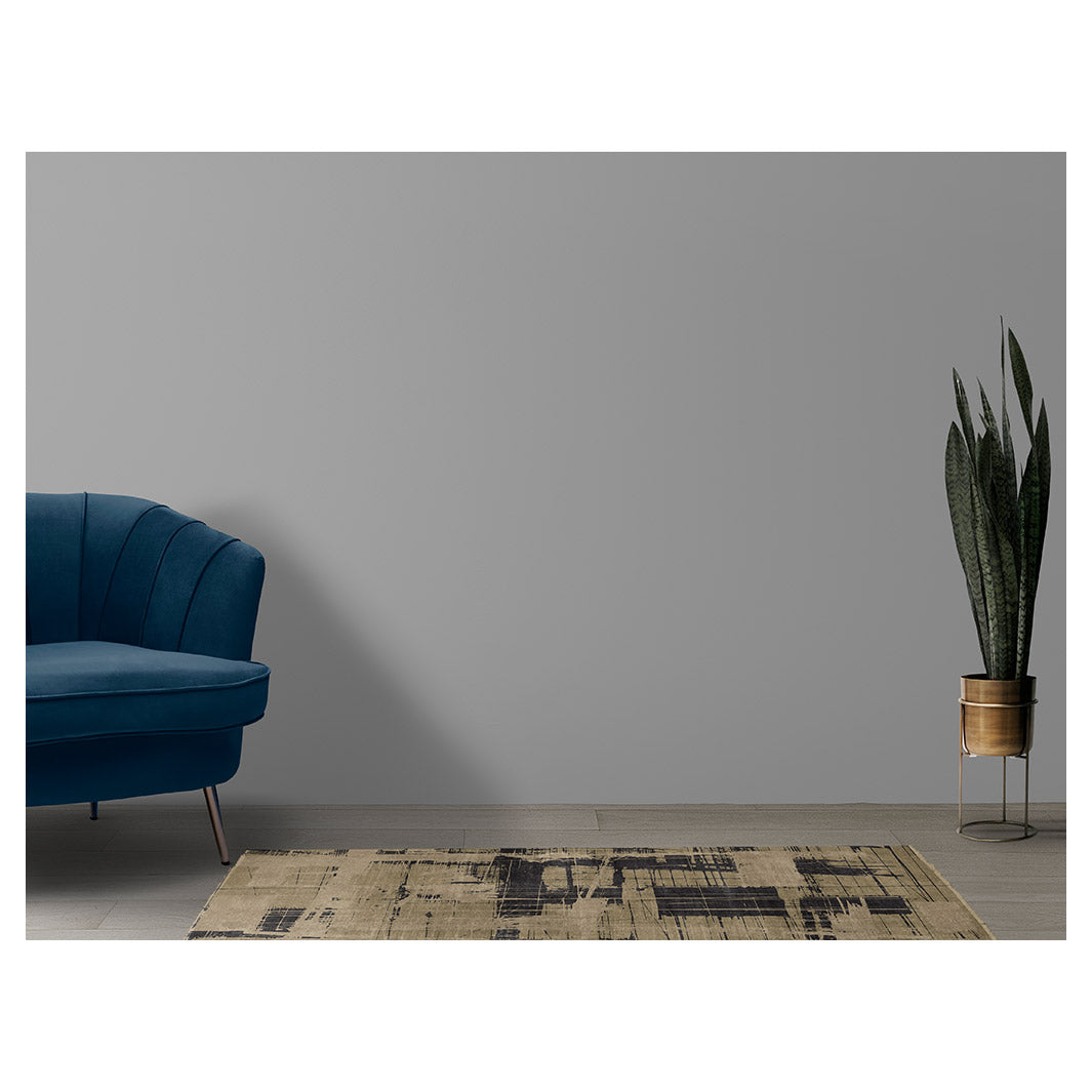 MODERN BEIGE DISTRESSED INK LINES RUNNER RUG