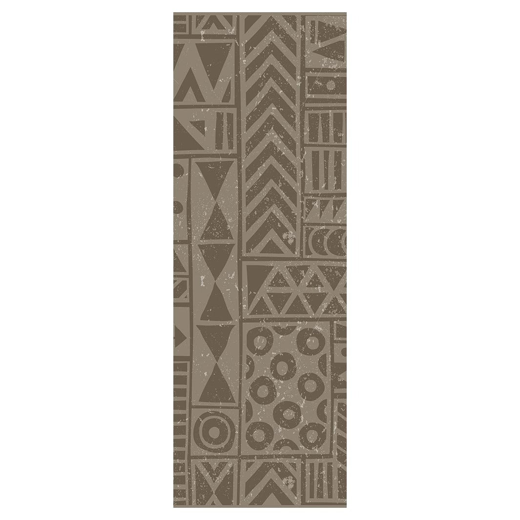 MODERN BROWN AGED TRIBAL BLOCK PATTERN  RUNNER RUG