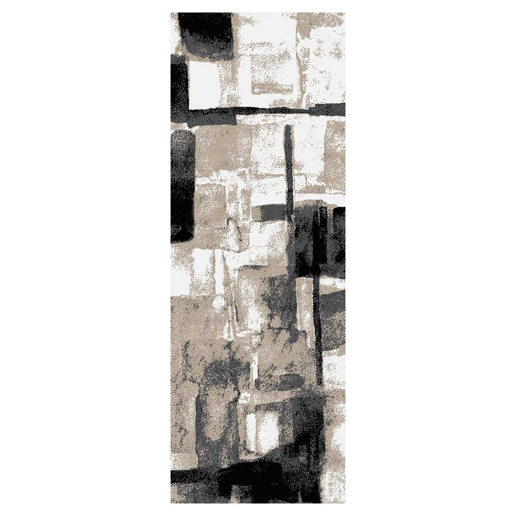 MODERN BLACK BEIGE PAINT STROKES RUNNER RUG