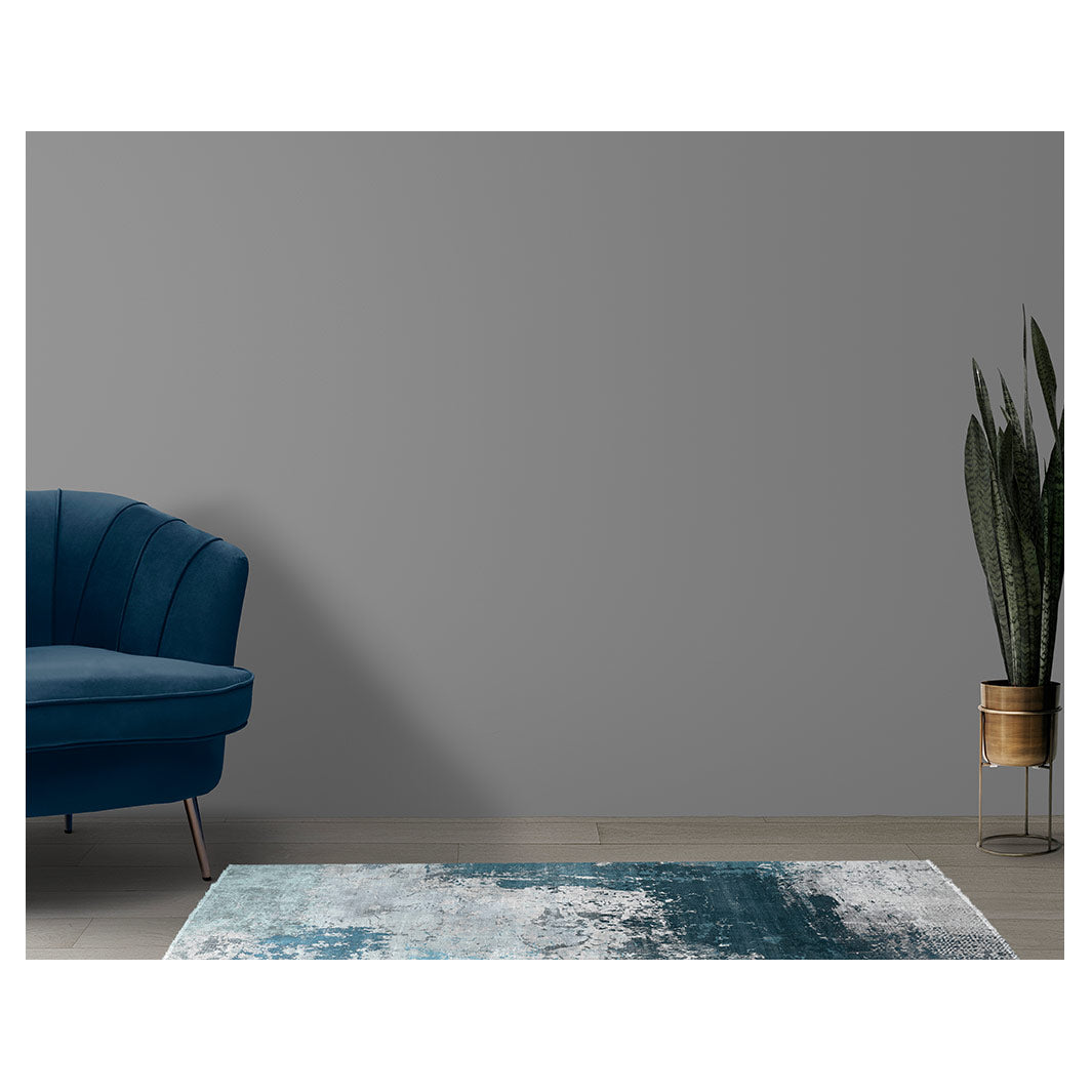 MODERN BLUE ABSTRACT AGED TEXTURE RUNNER RUG