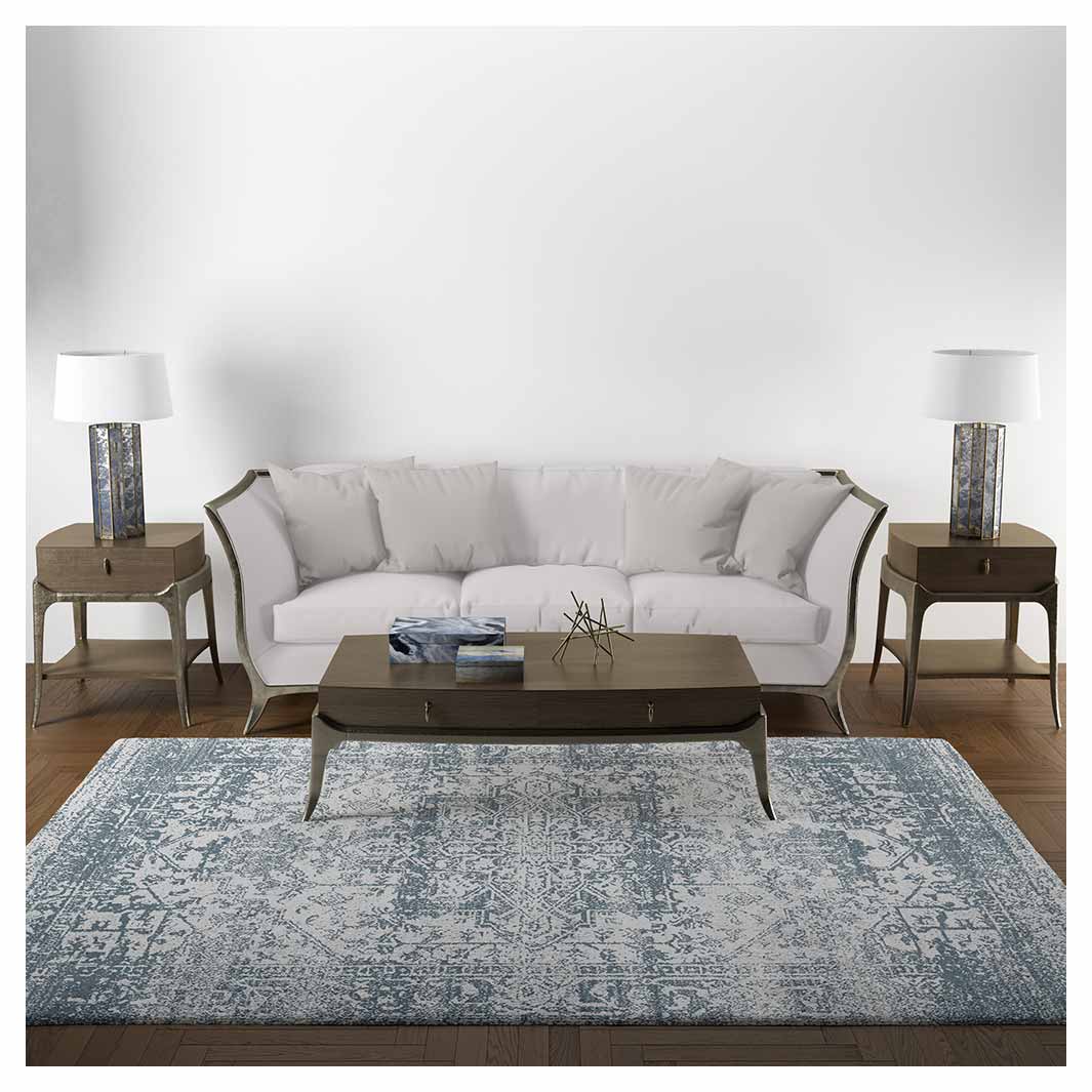 CLASSIC BLUE AGED DISTRESSED RECTANGULAR RUG