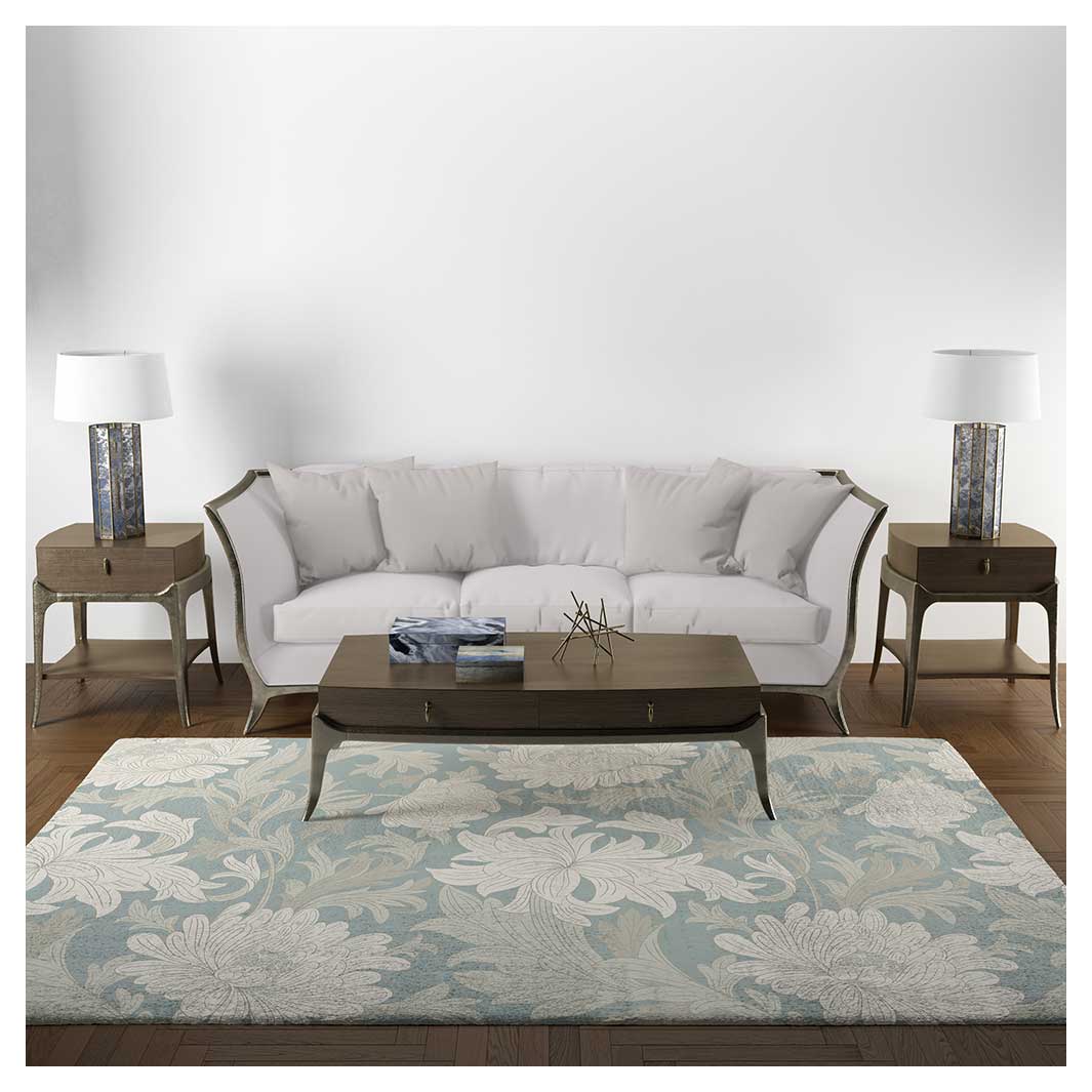 CLASSIC BLUE FLORAL PATTERN RECTANGULAR RUG