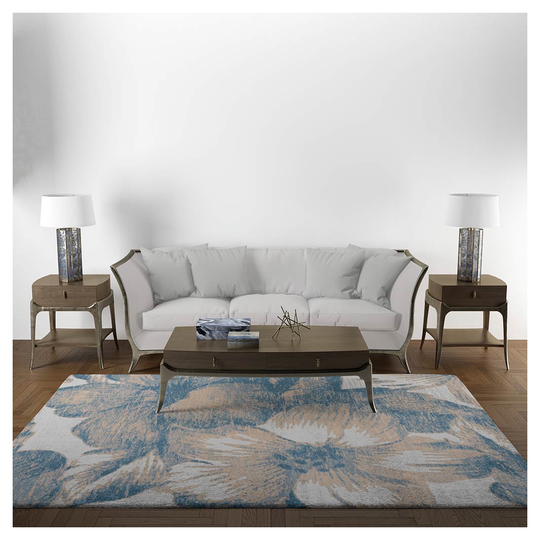 CLASSIC BLUE VINTAGE FLOWER RECTANGULAR RUG