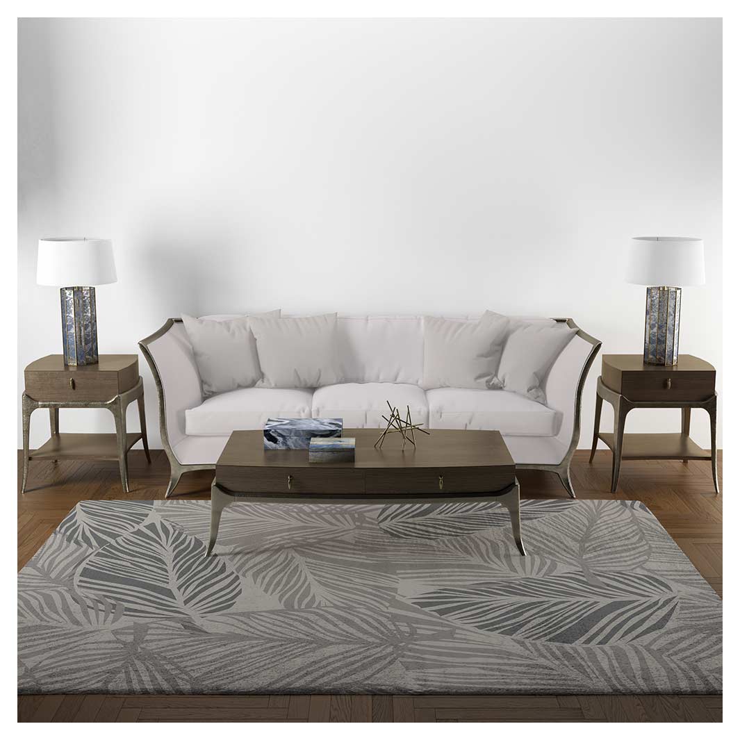 CONTEMPORARY BROWN MODERN NATURAL LEAF RECTANGULAR RUG