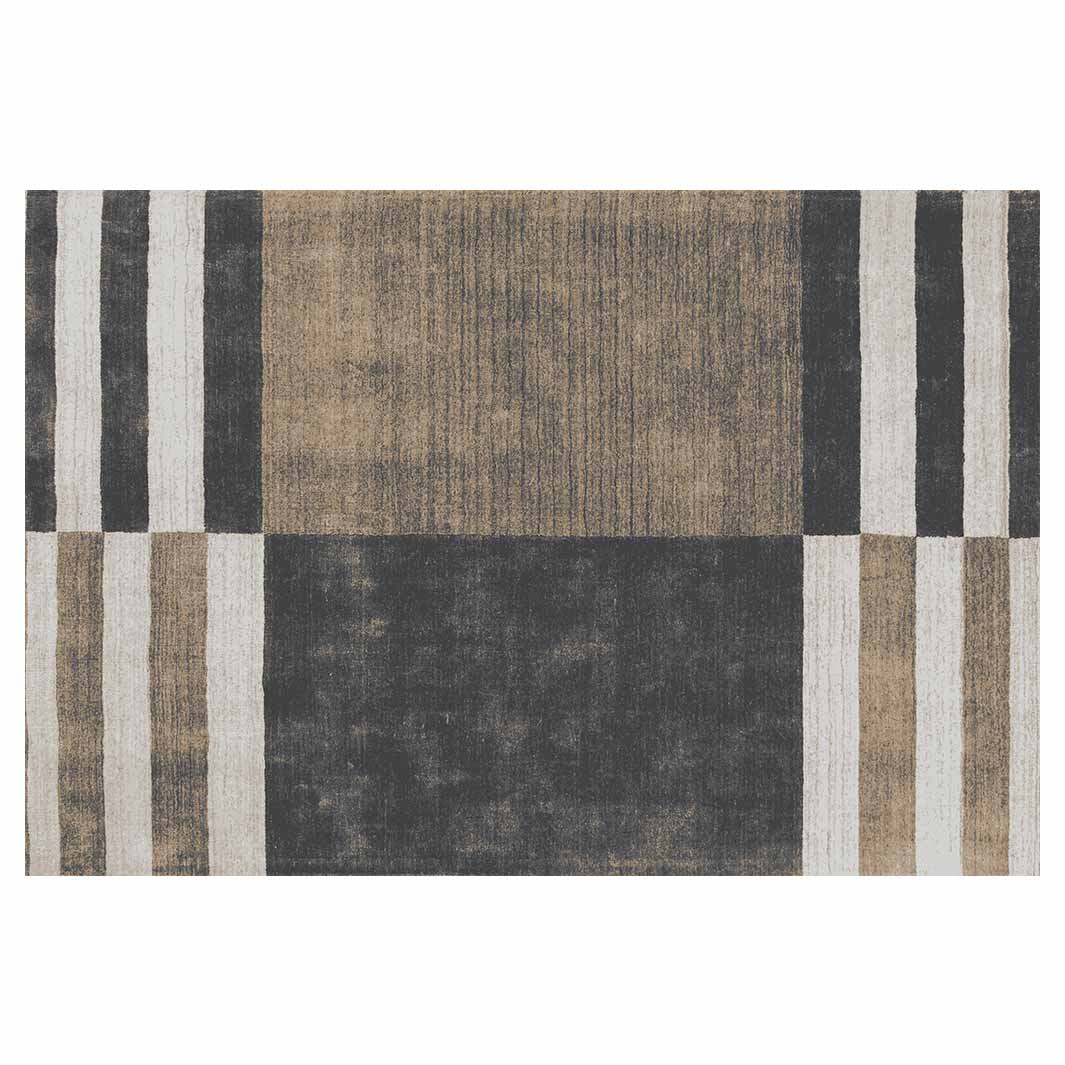 CONTEMPORARY BLACK BROWN GEOMETRIC STRIPE RECTANGULAR RUG