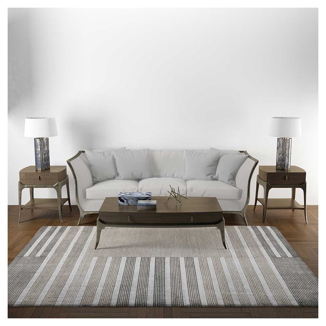 CONTEMPORARY BEIGE BROWN GEOMETRIC STRIPE RECTANGULAR RUG