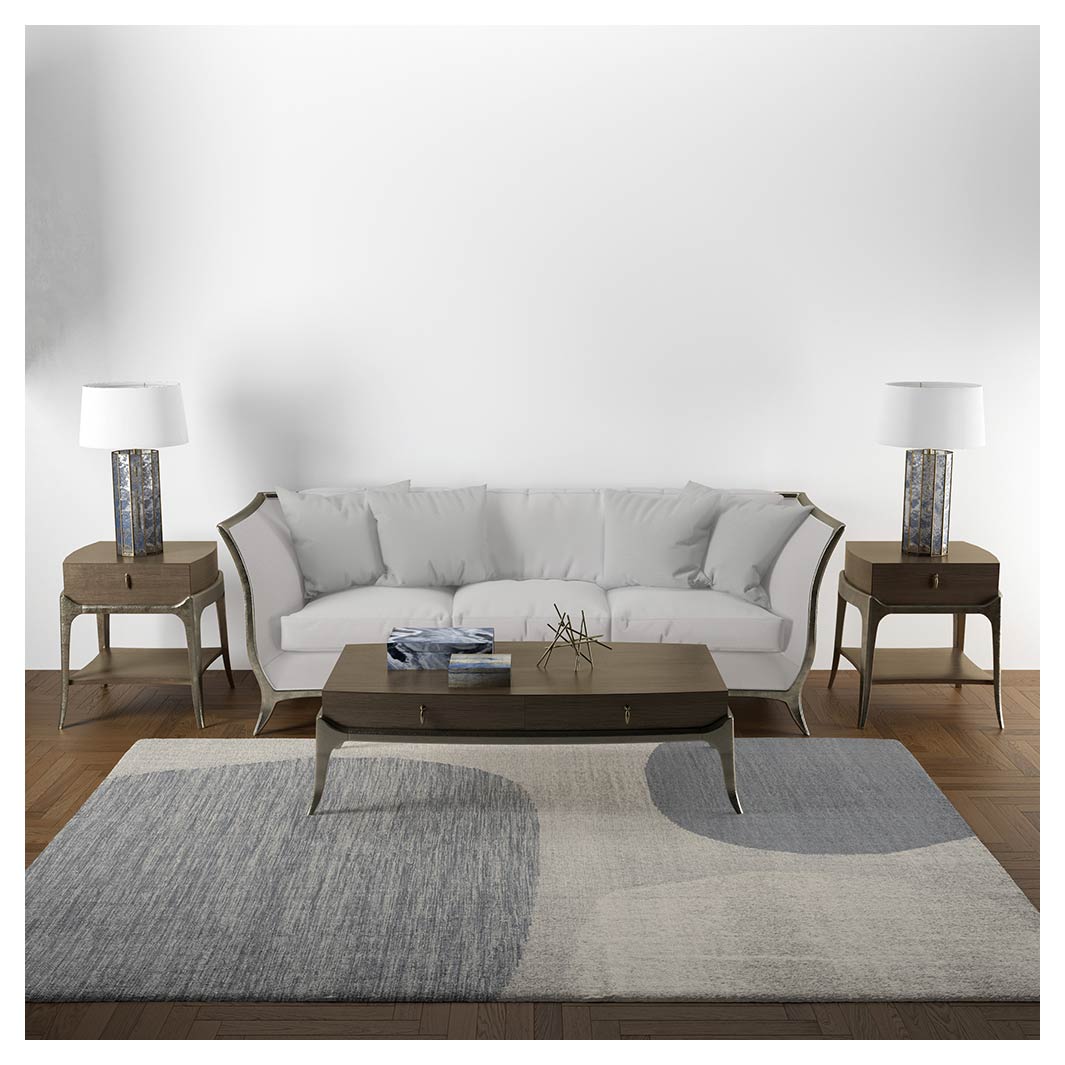 CONTEMPORARY GREY ABSTRACT ROUND RECTANGULAR RUG