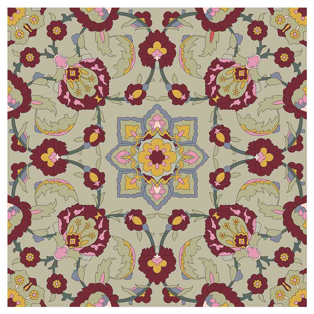 RETRO SYMMETRICAL FLORAL DESIGN MAROON MAKE-UP BAG