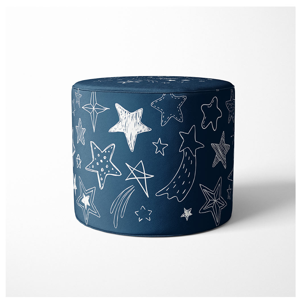 KIDS NAVY AND WHITE STARS PATTERN OTTOMAN