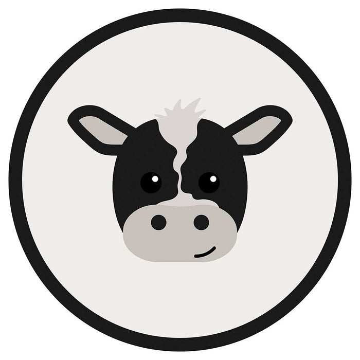 KIDS GREY AND BLACK COW FACE ROUND RUG