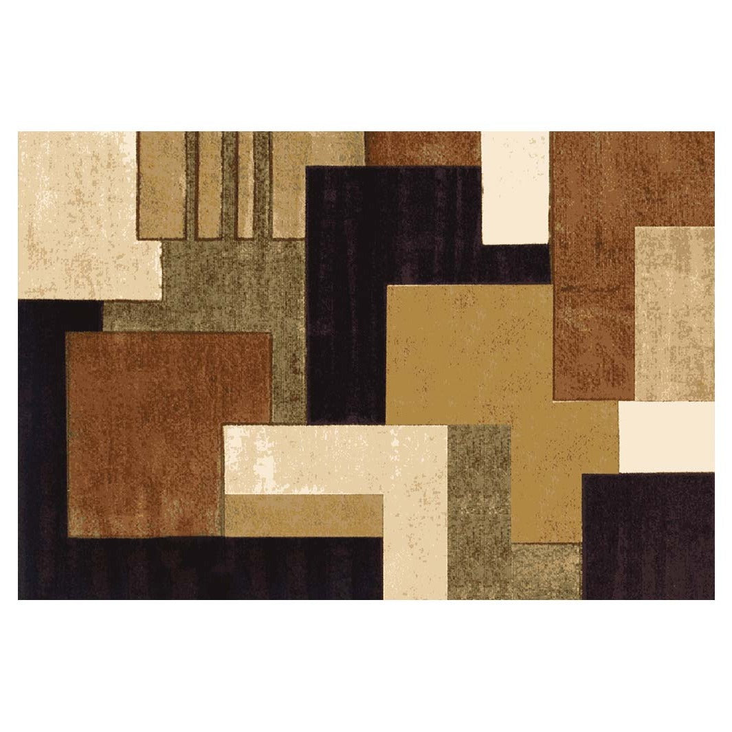 MODERN AUTUMN BROWN GEO BLOCKS RECTANGULAR RUG