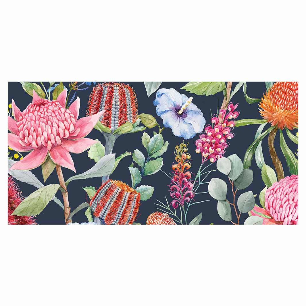 FLORAL NAVY MIXED FLOWERS WITH EUCALYPTUS LEAVES TABLECLOTH