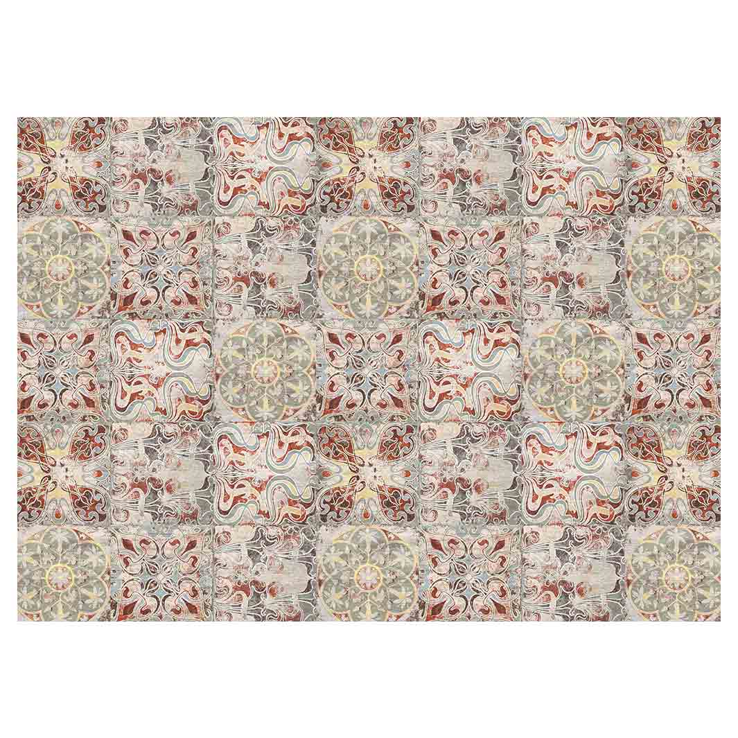 ANTIQUE FADED MOROCCAN TILE TABLECLOTH