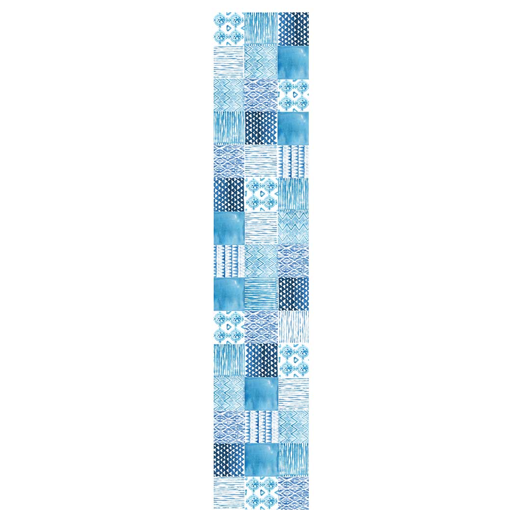 PATTERN BLUE WATERCOLOUR TILE TABLE RUNNER