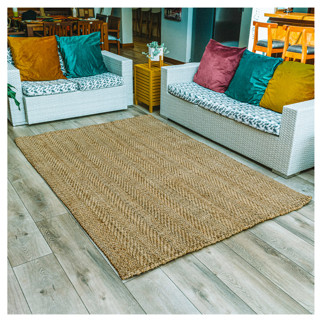 JUTE RUG HANDSPUN HERRINGBONE - NATURAL GOLD