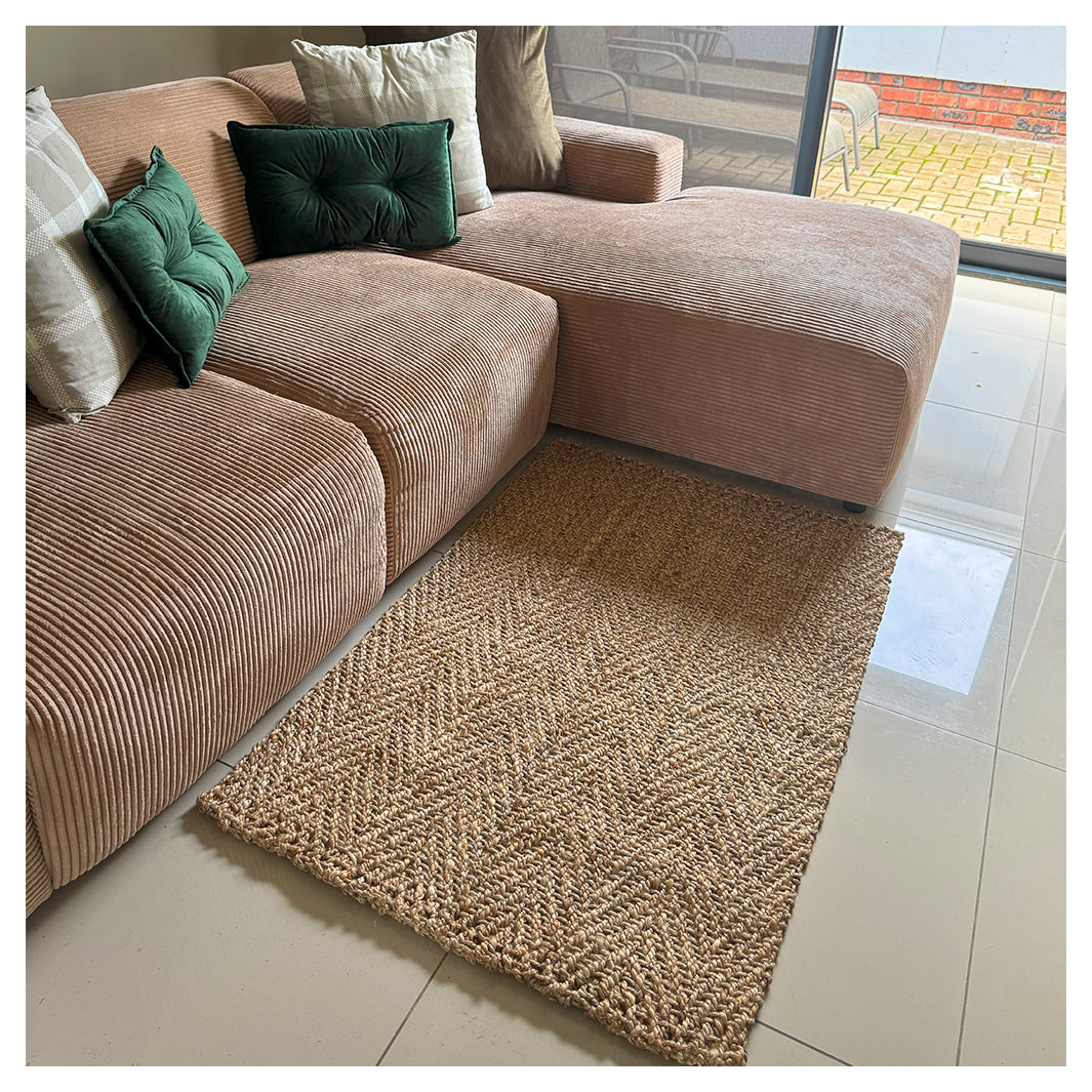 JUTE RUG HANDSPUN HERRINGBONE - NATURAL GOLD