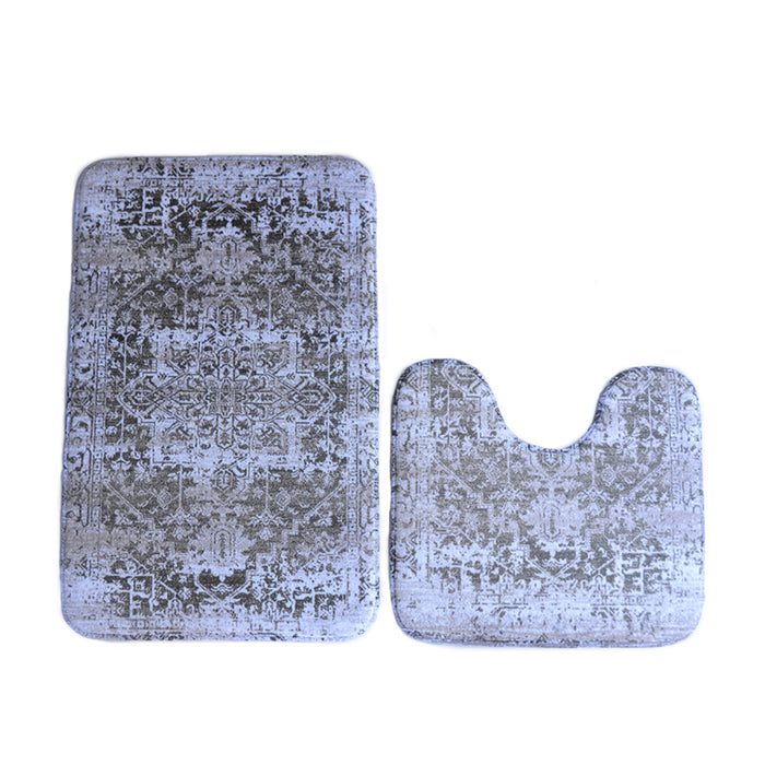 2 PIECE MEMORY FOAM BATH MAT SET CLASSIC GREY ORIENTAL