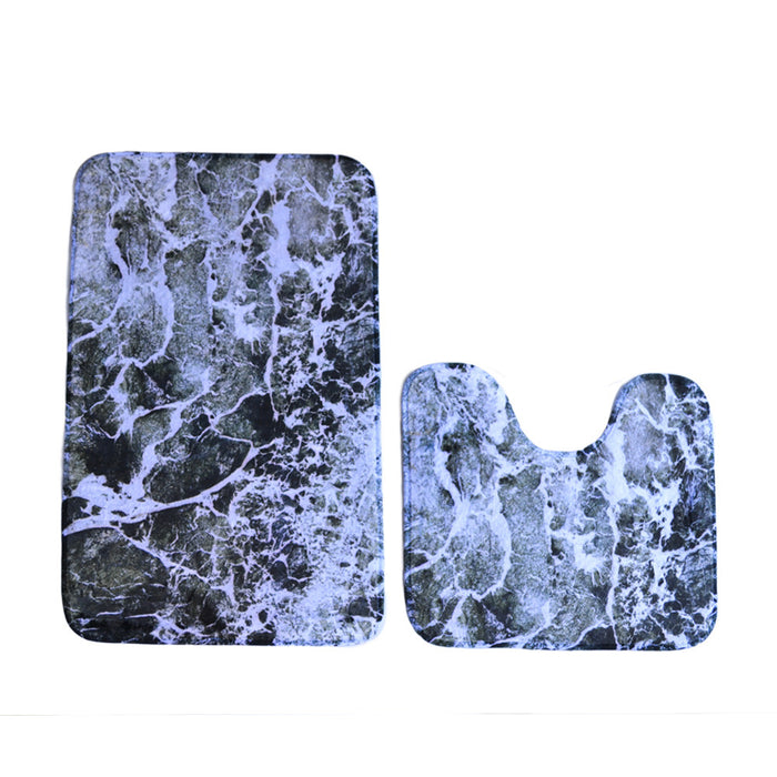 2 PIECE MEMORY FOAM BATH MAT SET CONTEMPORARY BLUE OCEAN MARBLE ABSTRACT