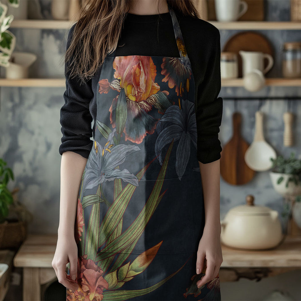FLORAL NAVY LILIES AND IRIS PAINTING APRON