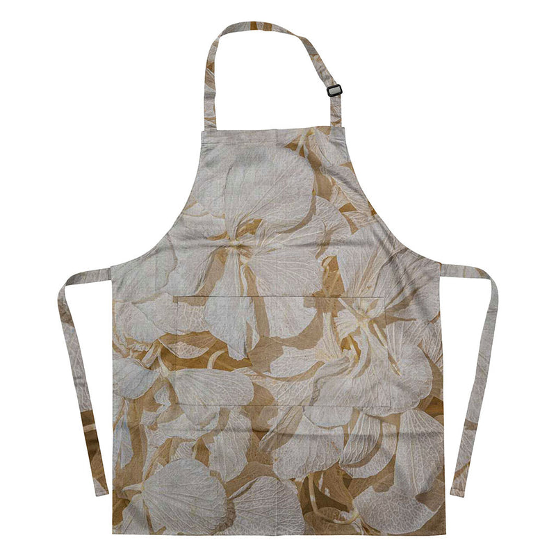 FLORAL CREAM BLEACHED HYDRANGEA LEAVES APRON
