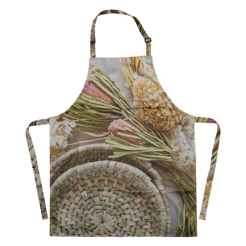 FLORAL CREAM AND GREY BASKET WITH PINK BANKSEAS APRON