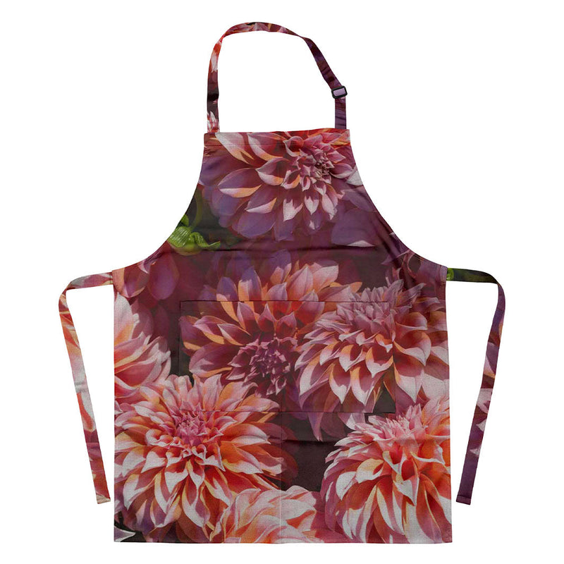 FLORAL ORANGE SCATTERED DAHLIAS WITH LEAVES APRON