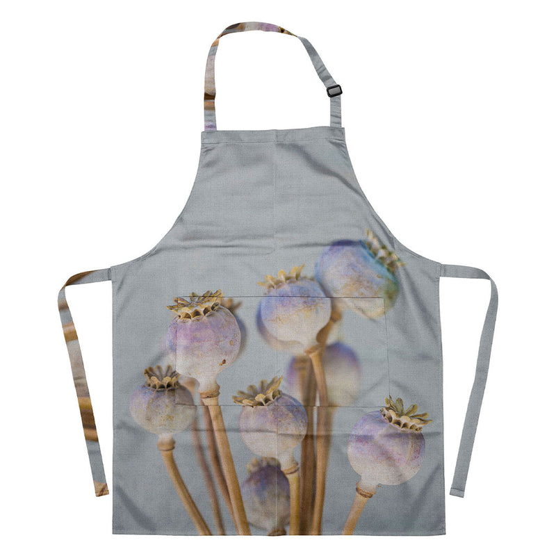 NATURAL PURPLE GIANT POPPY SEED BUNCH ON GREY APRON