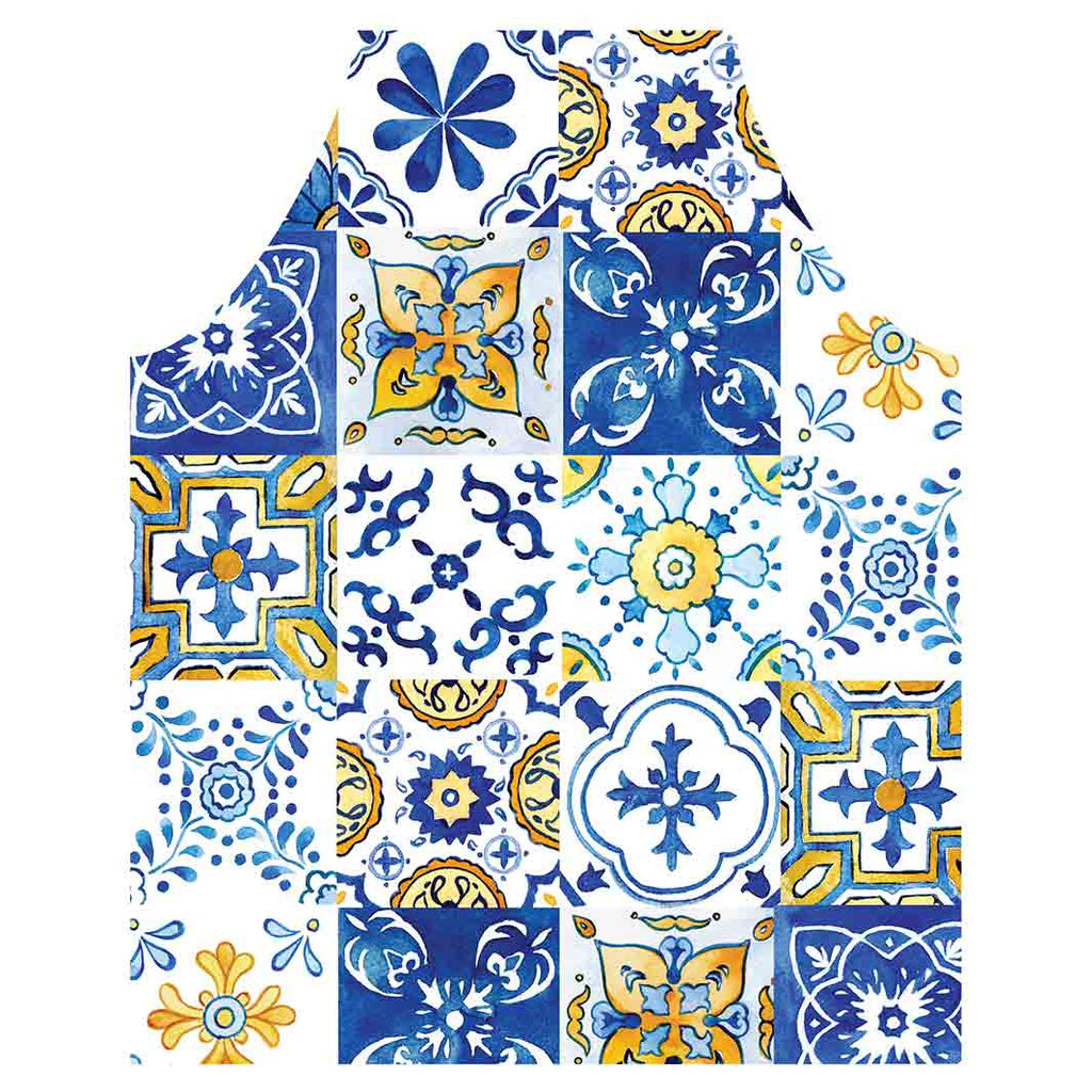PATTERN BLUE AND YELLOW WATERCOLOUR LISBON TILE APRON