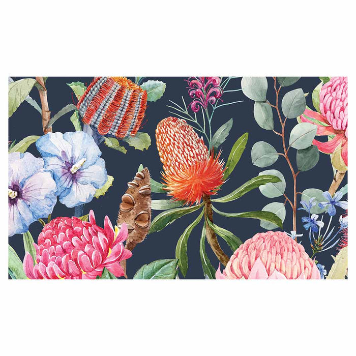 FLORAL NAVY MIXED FLOWERS WITH EUCALYPTUS LEAVES MULTI-PURPOSE MAT