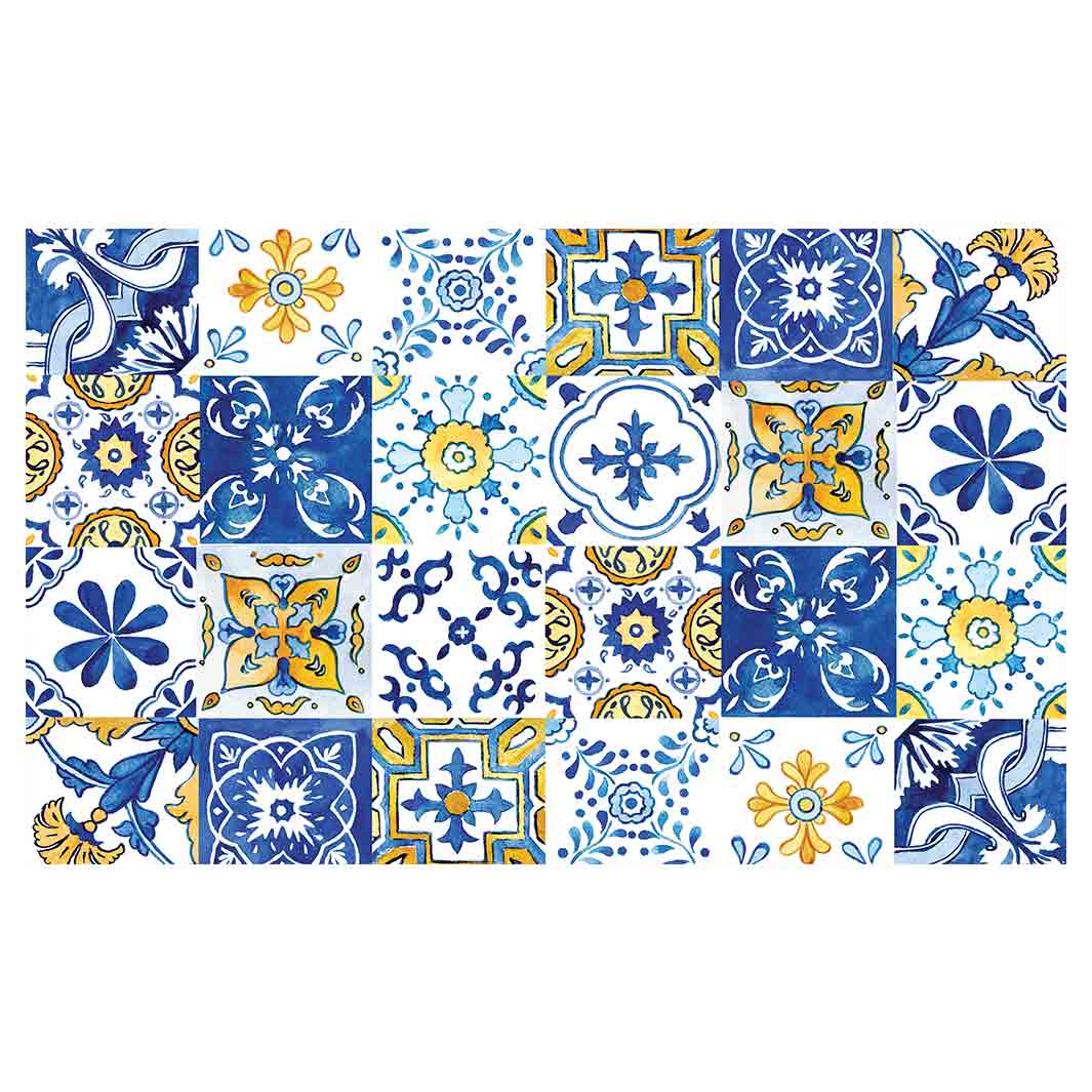 PATTERN BLUE AND YELLOW WATERCOLOUR LISBON TILE MULTI-PURPOSE MAT