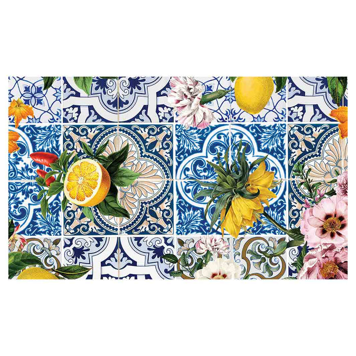 PATTERN BLUE LISBON TILE WITH LEMONS & FLOWERS MULTI-PURPOSE MAT