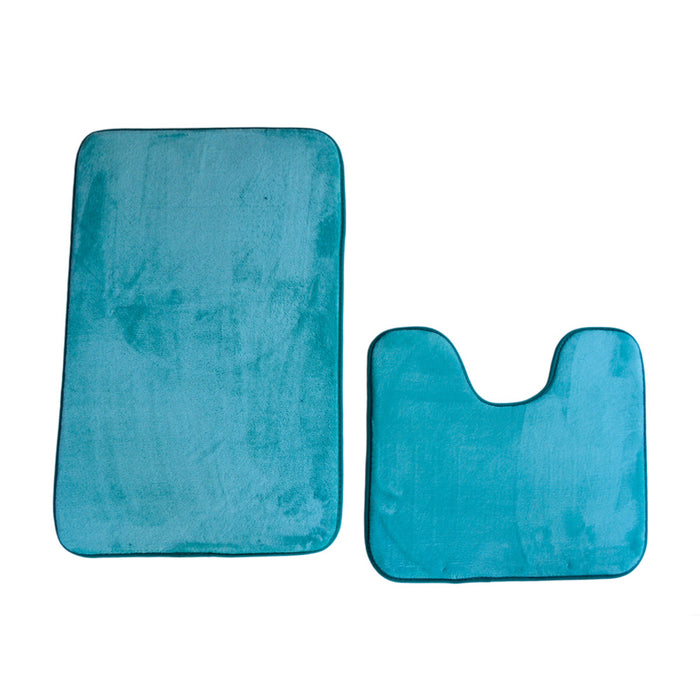 2 PIECE MEMORY FOAM BATH MAT SET TEAL BLUE