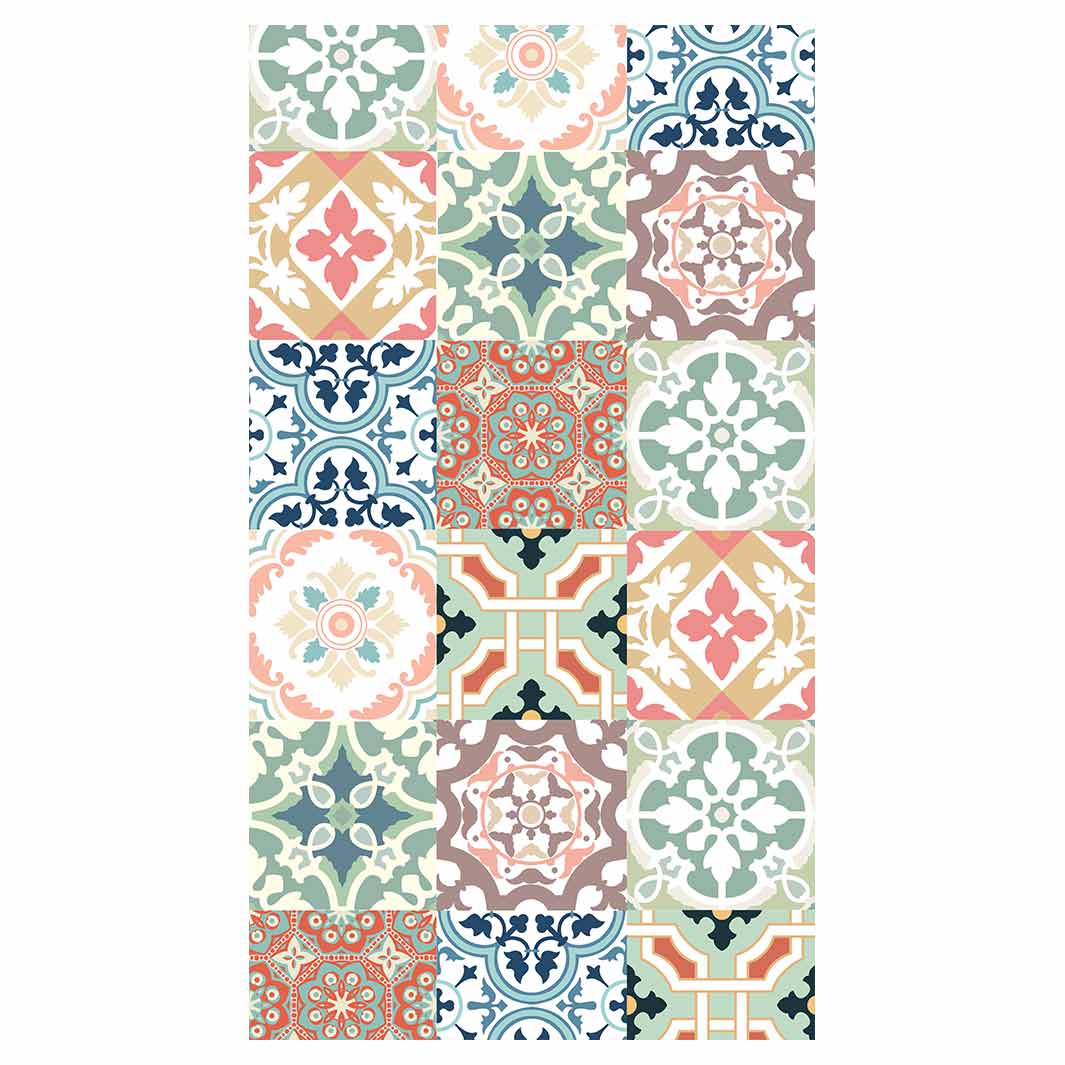 PATTERN TEAL AND ORANGE TILE BUFF