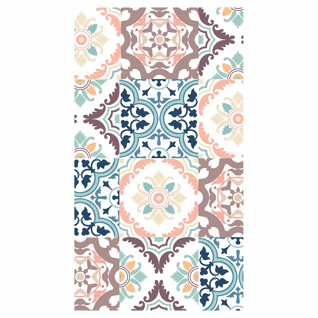 PATTERN BLUE AND MAUVE TILE BUFF