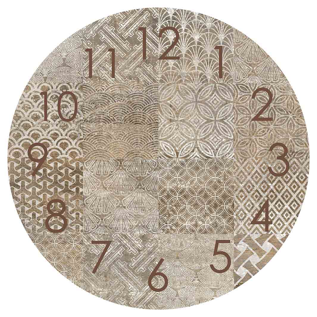 PATTERN BROWN MODERN TILE NATURAL ROUND CLOCK