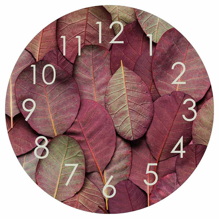 LEAF ARRANGEMENT DARK MAUVE AND GREEN ROUND CLOCK