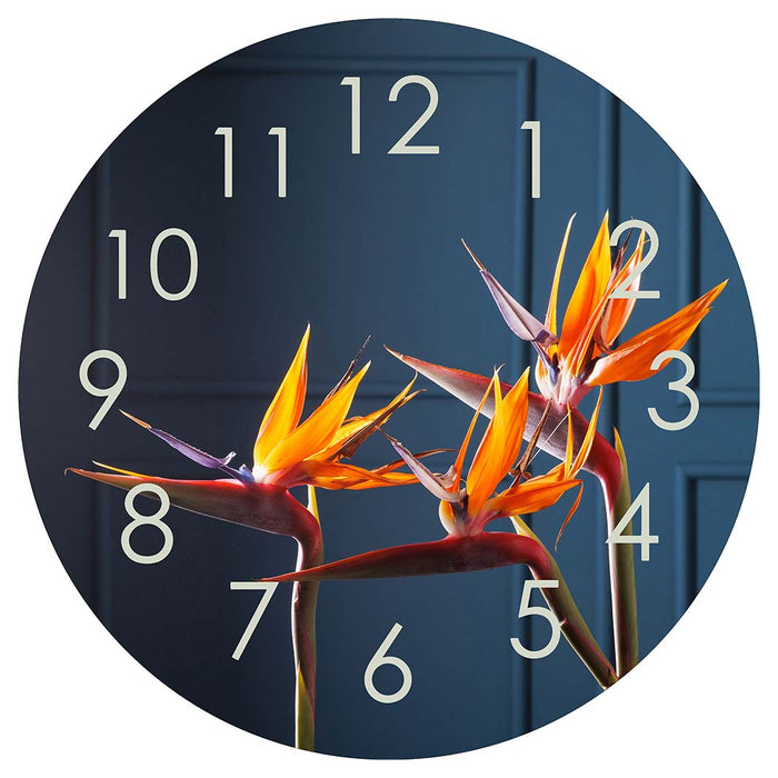 STRELITZIA ON DARK BLUE ROUND CLOCK