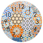 HEXAGON ORANGE AND BLUE PATTERN TILES ROUND CLOCK