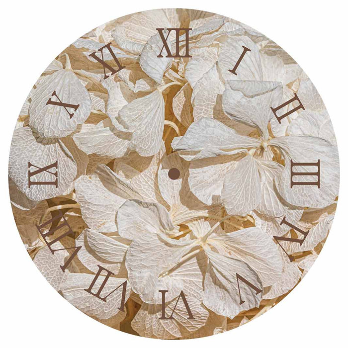 FLORAL CREAM BLEACHED HYDRANGEA LEAVES ROUND CLOCK