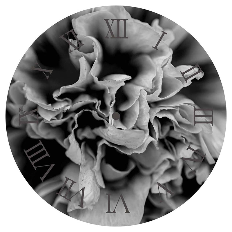 FLORAL BLACK AND WHITE PEONY ROUND CLOCK