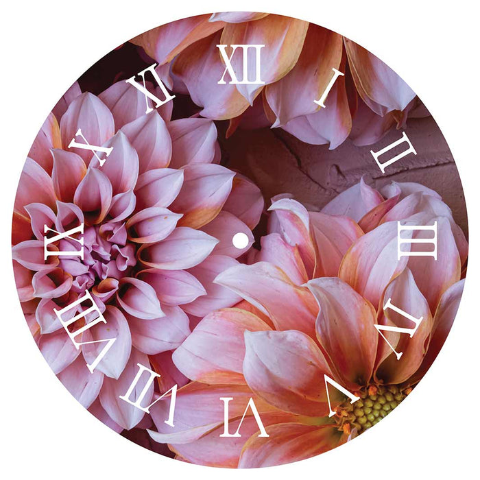 FLORAL PINK AND ORANGE DAHLIA FLOWERS ROUND CLOCK