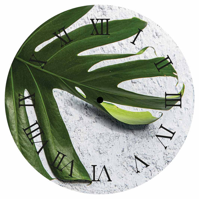 LEAVES GREEN MONSTERA LEAF ROUND CLOCK