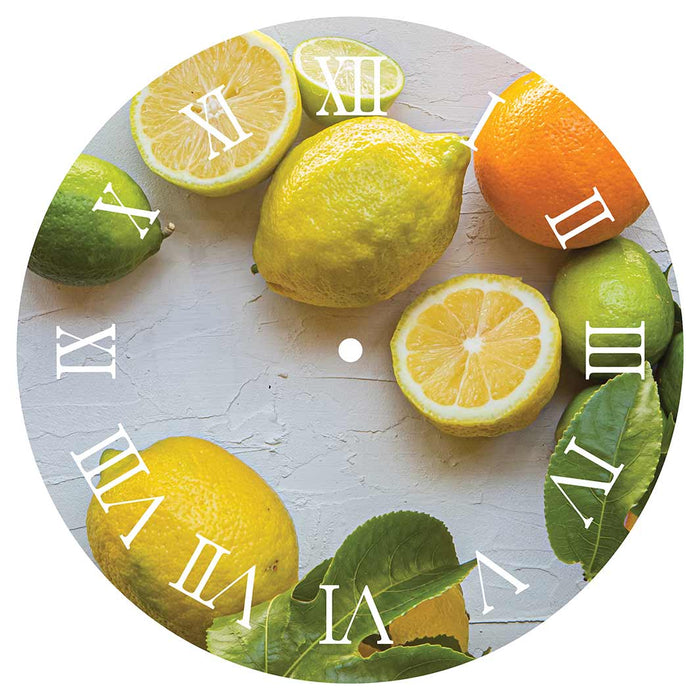 NATURAL YELLOW AND ORANGE CITRUS ON WHITE ROUND CLOCK