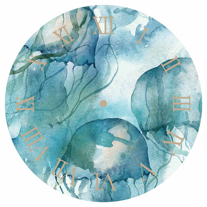 PATTERN BLUE OCEAN WATERCOLOUR JELLYFISH ROUND CLOCK